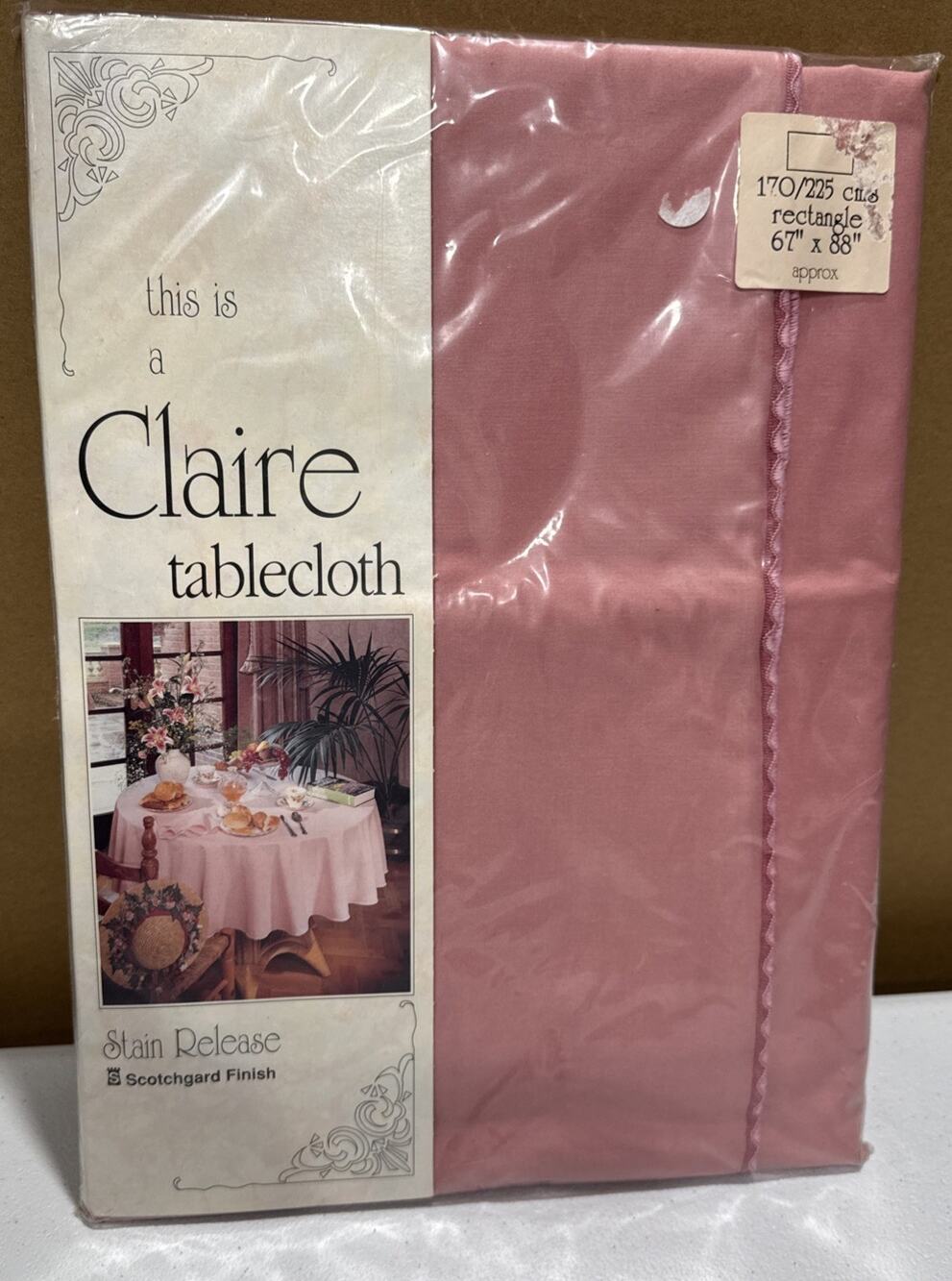 VTG Claire Tablecloth Rose Pink 67” X 88” Rectangle Stain Release Great Britain